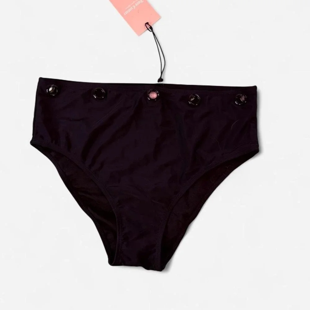 Juicy Couture‎ Black High Waisted Bikini Set Grommets Swimsuit - NEW WITH TAGS